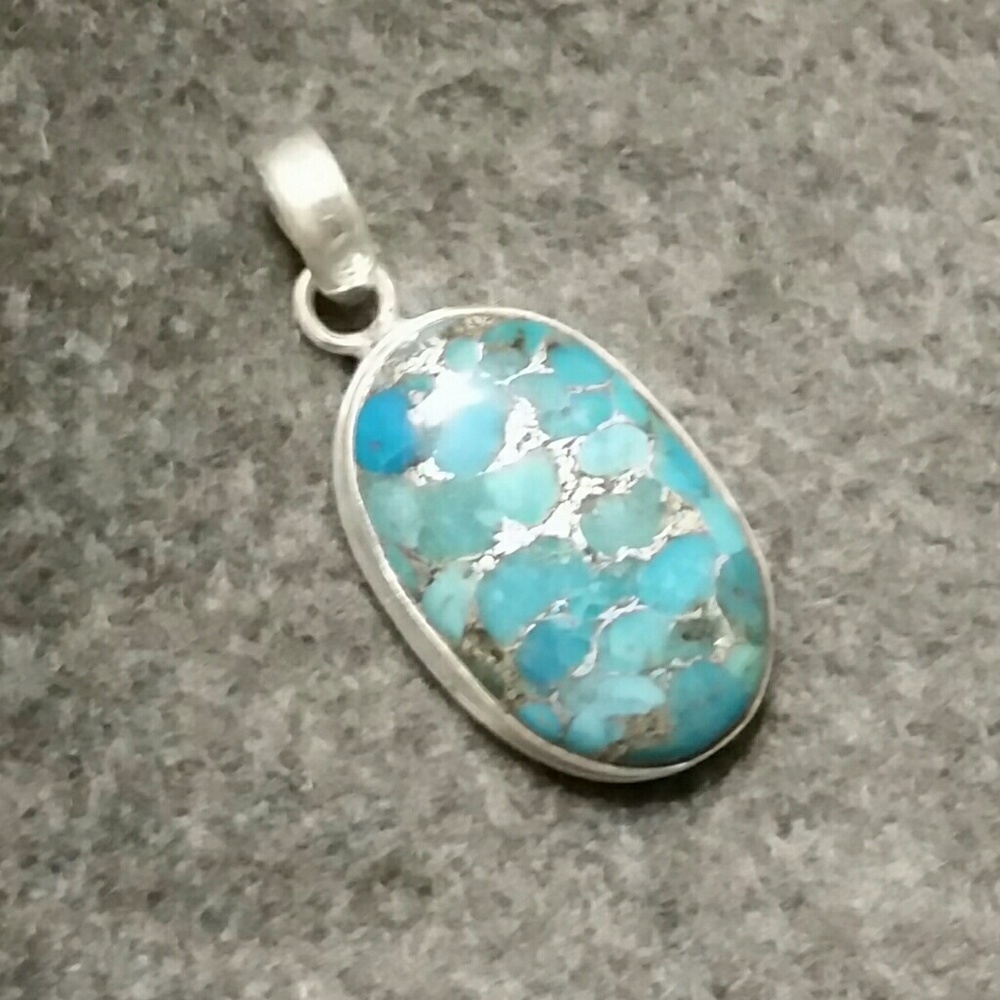 .925 Silver Oval Copper Blue Turquoise Pendant